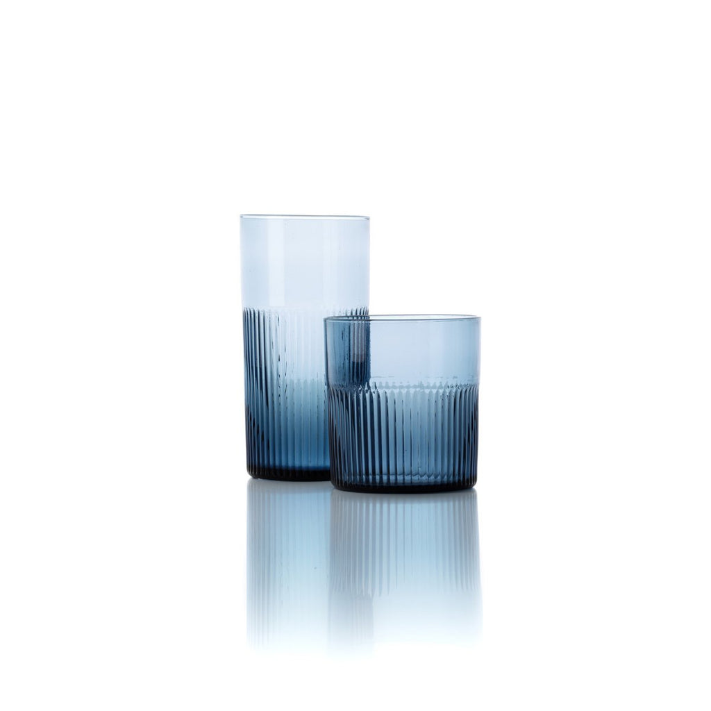 Azure dricksglas i räfflat glas, blå – högt