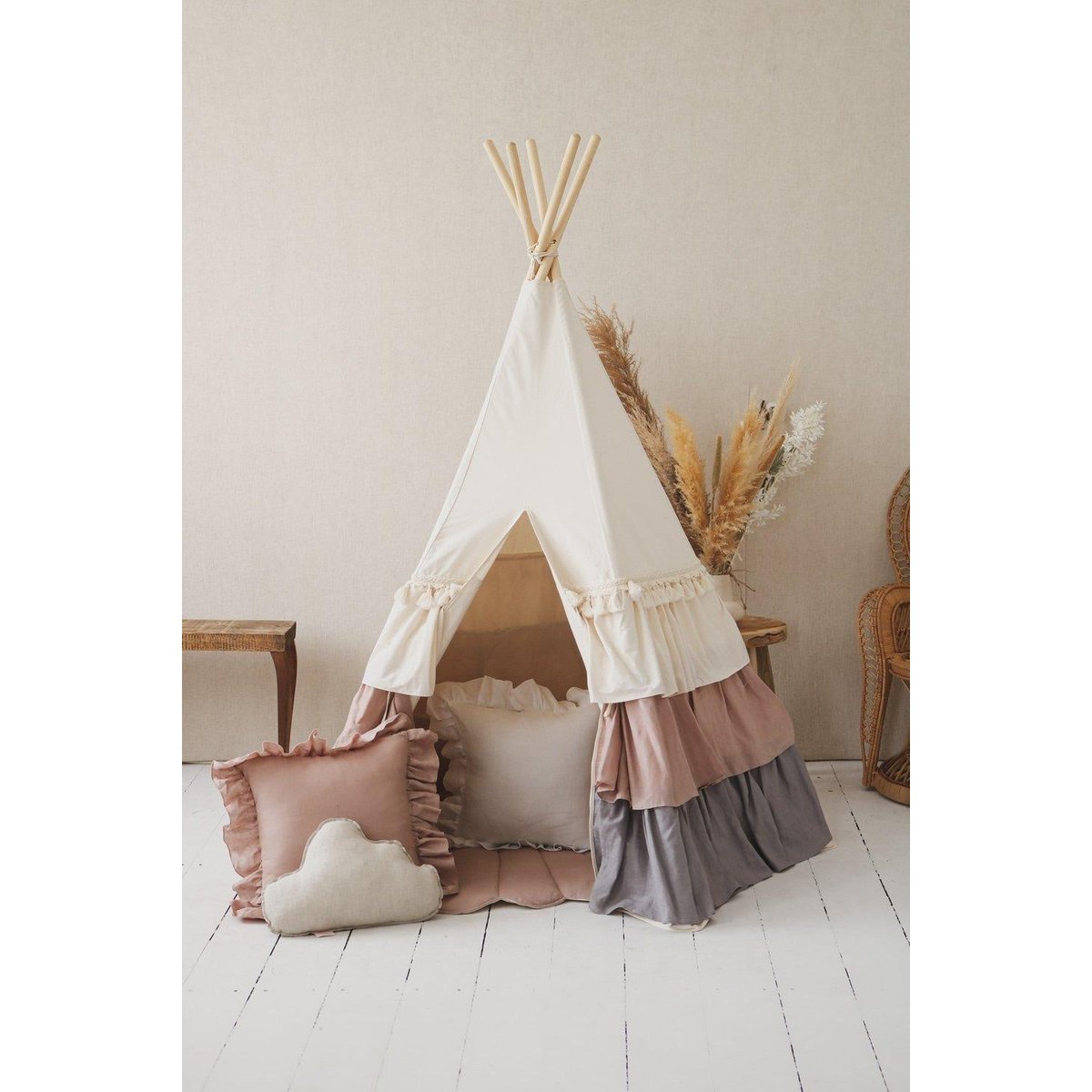 Tipitält med Volang & Shell Mat i Powder Pink, Set