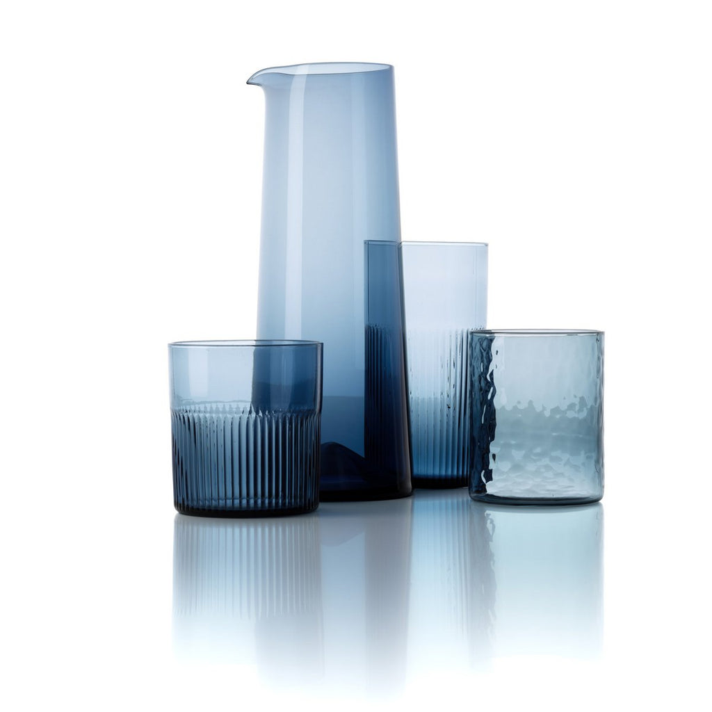 Azure dricksglas i räfflat glas, blå – högt