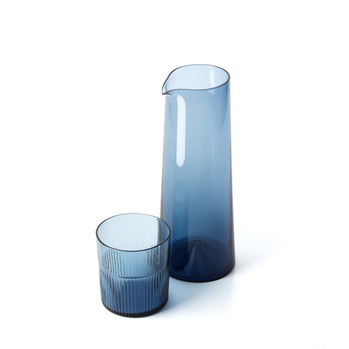 Azure dricksglas i räfflat glas, blå – lågt