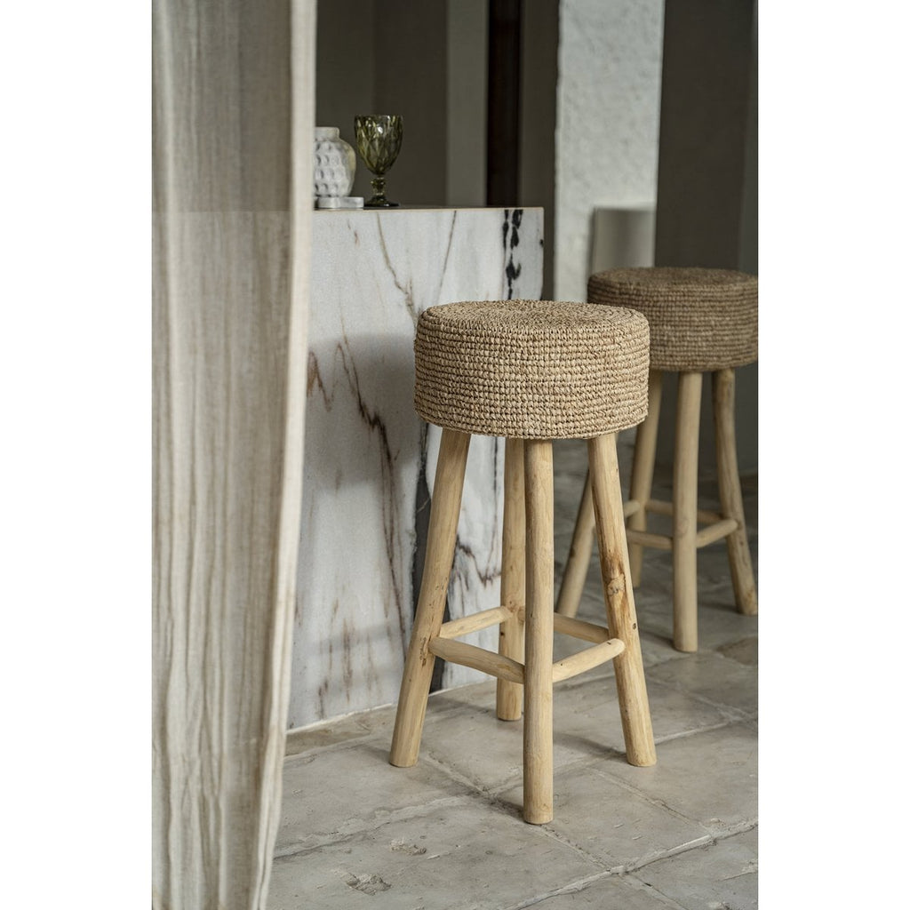 Raffia barpall i teak och raffia, natur