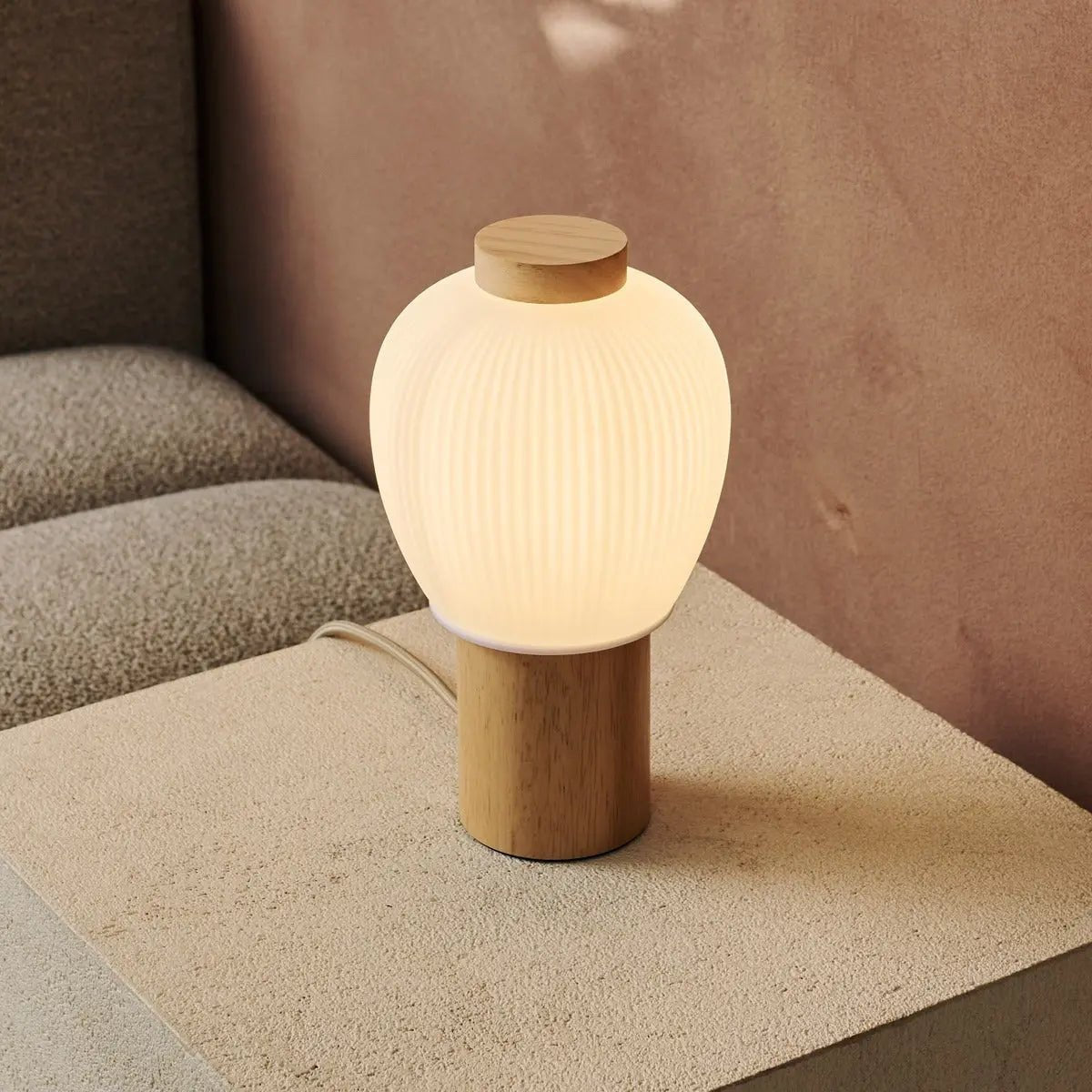 Bordslampa i Trä och Glas Lot Ljusbrun