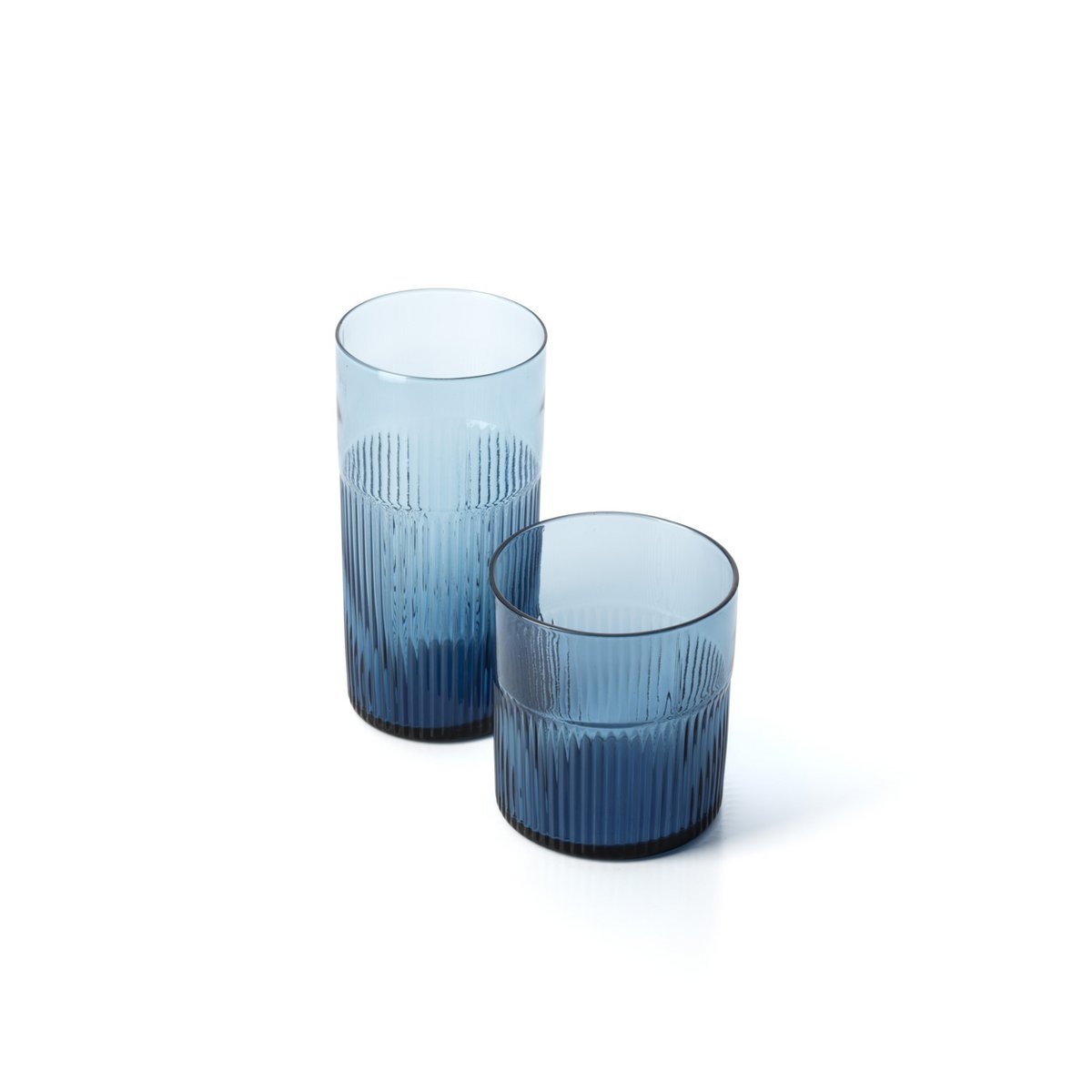 Azure dricksglas i räfflat glas, blå – lågt