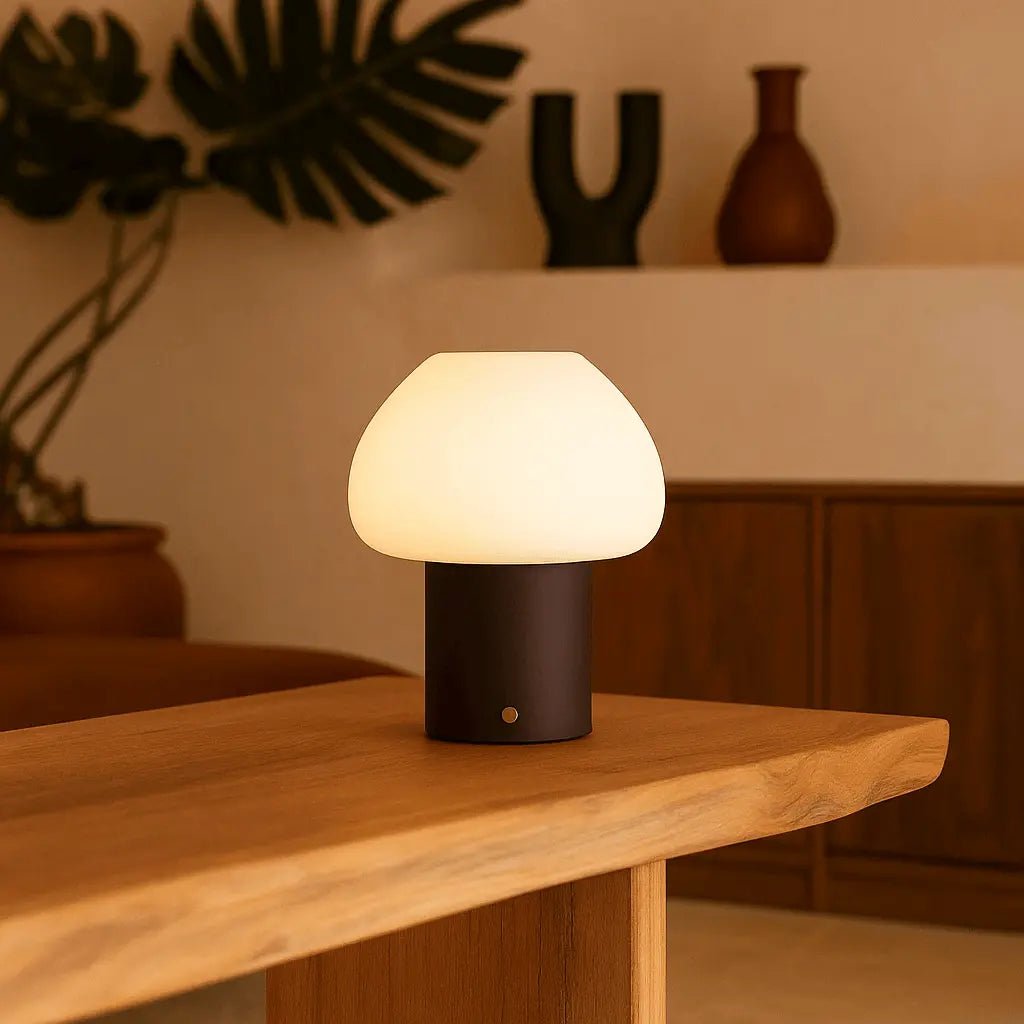 Fynn Mörkbrun Trälampa, Uppladdningsbar