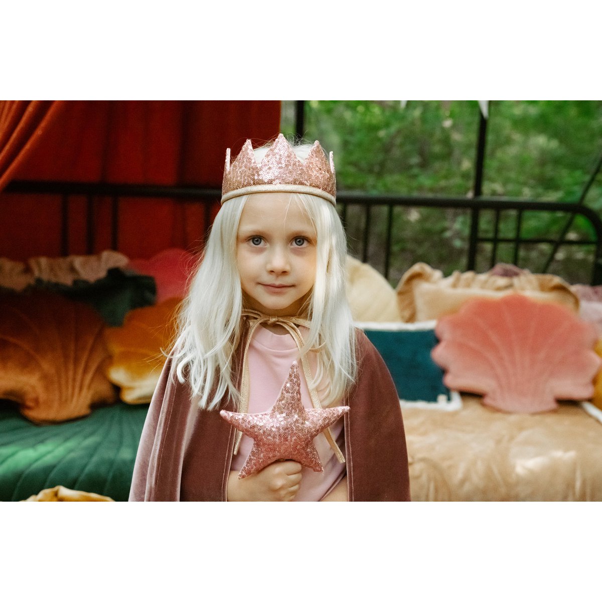 Prinsessset med Krona & Trollstav, Rosa Paljetter
