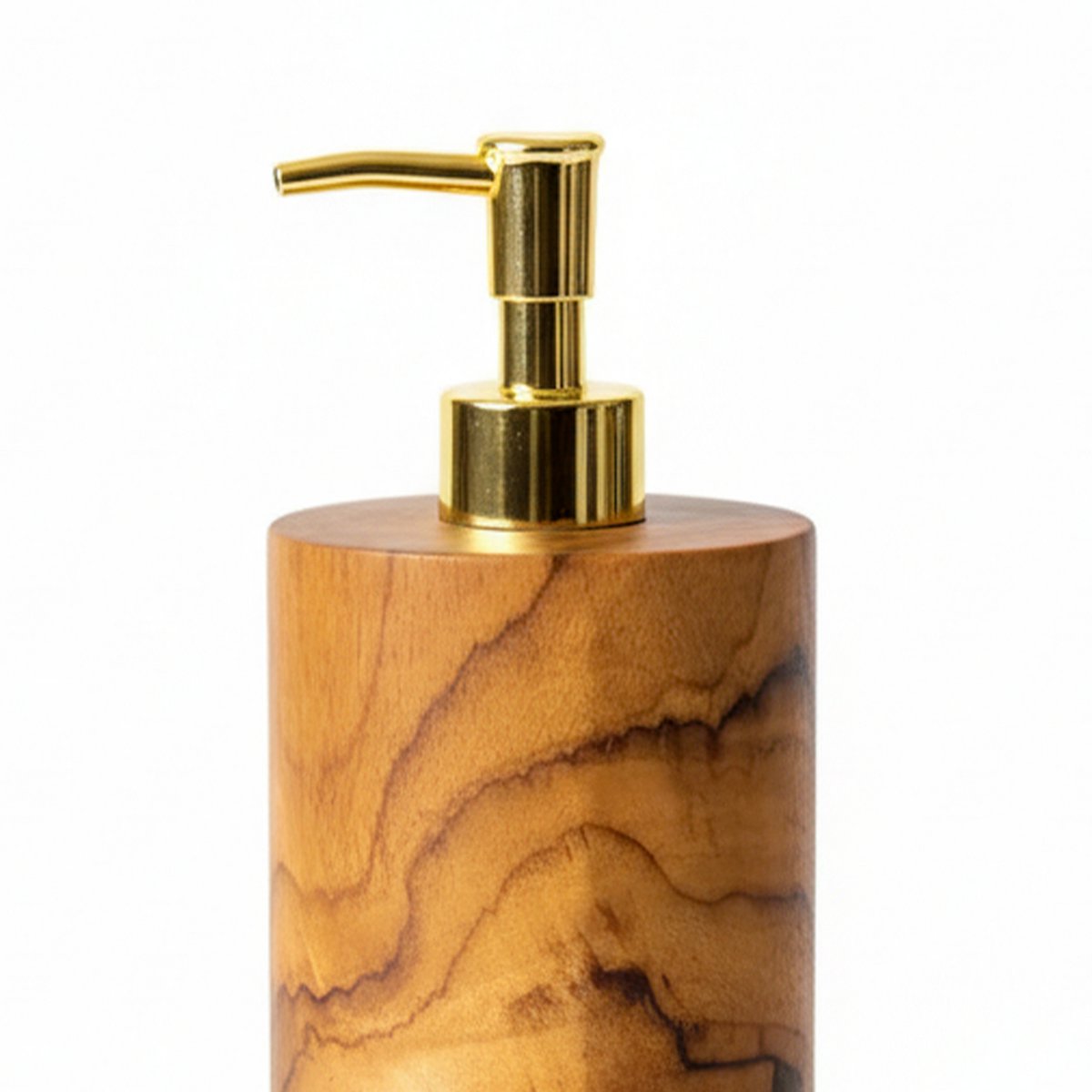 Tvålpump i teak med guldfärgad pump, natur