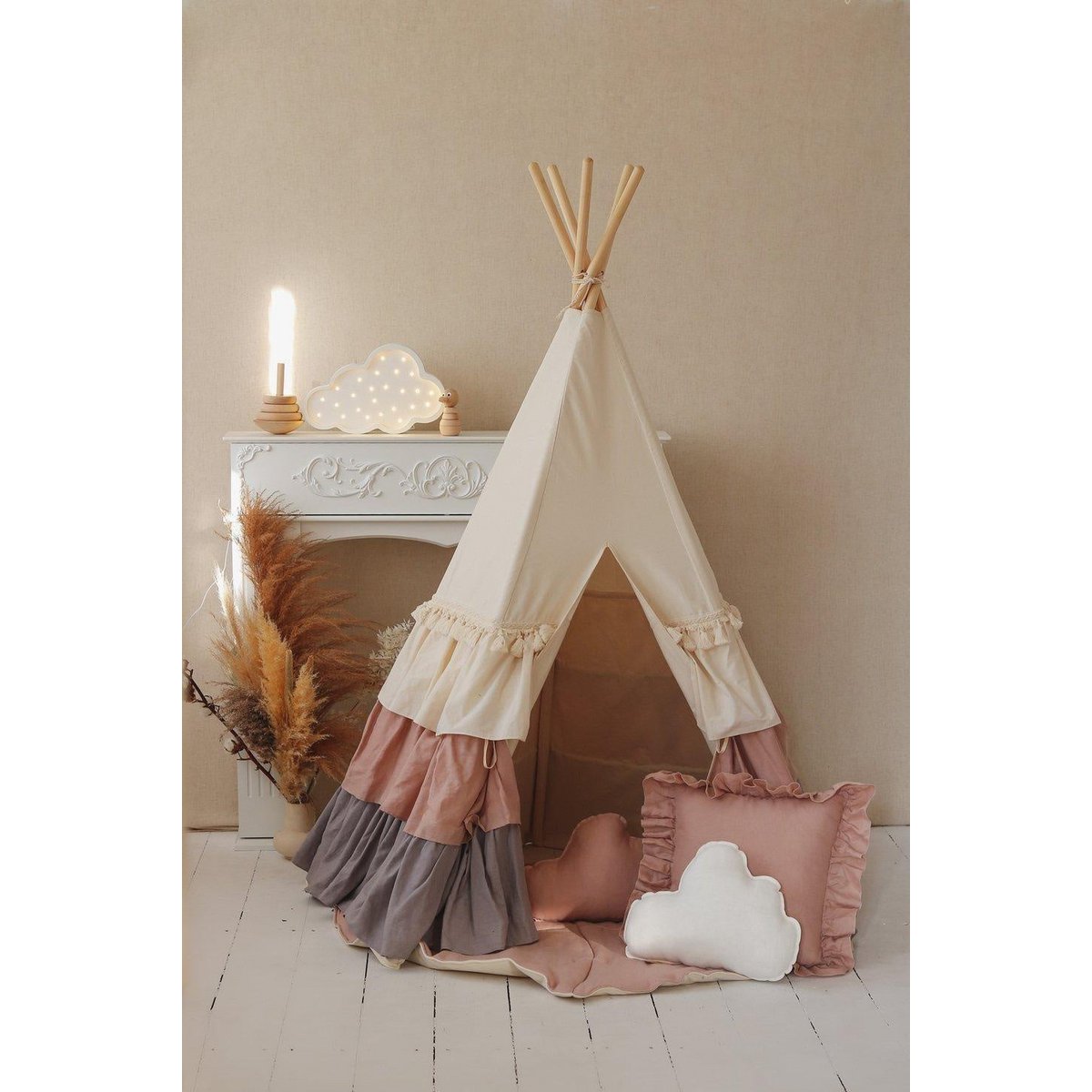 Tipitält med Volang & Shell Mat i Powder Pink, Set