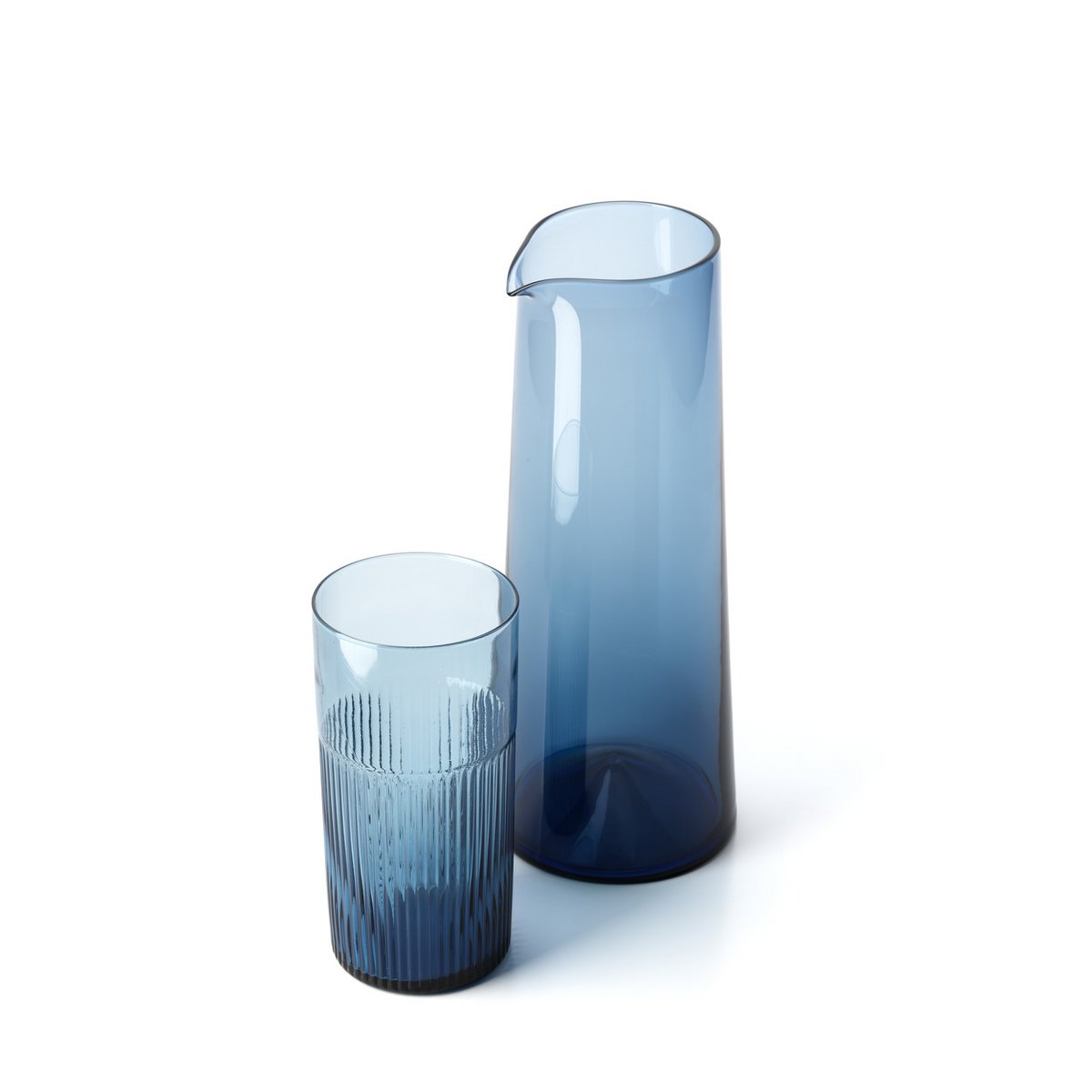 Azure dricksglas i räfflat glas, blå – högt
