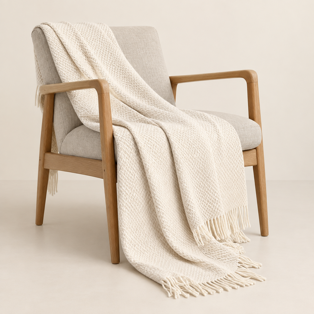 Fanny Cream draperad över stol